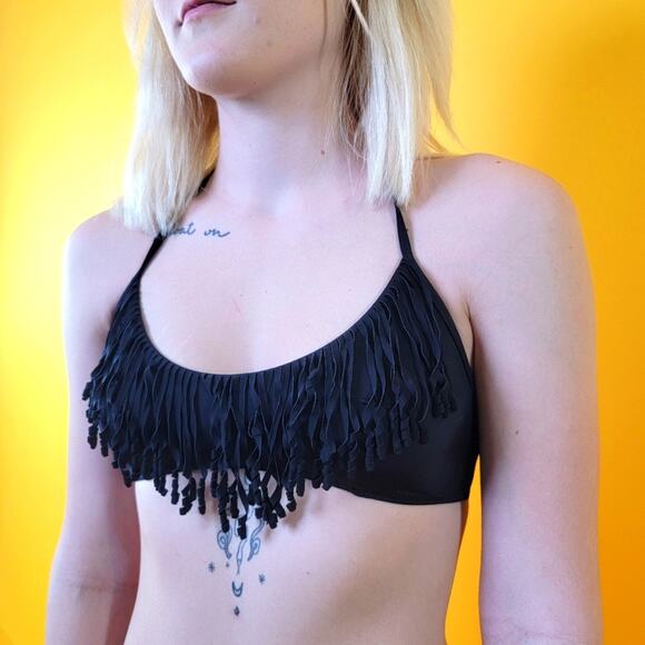 Victoria's Secret Other - Victoria's Secret Black Tassel Fringe Bikini Top - S